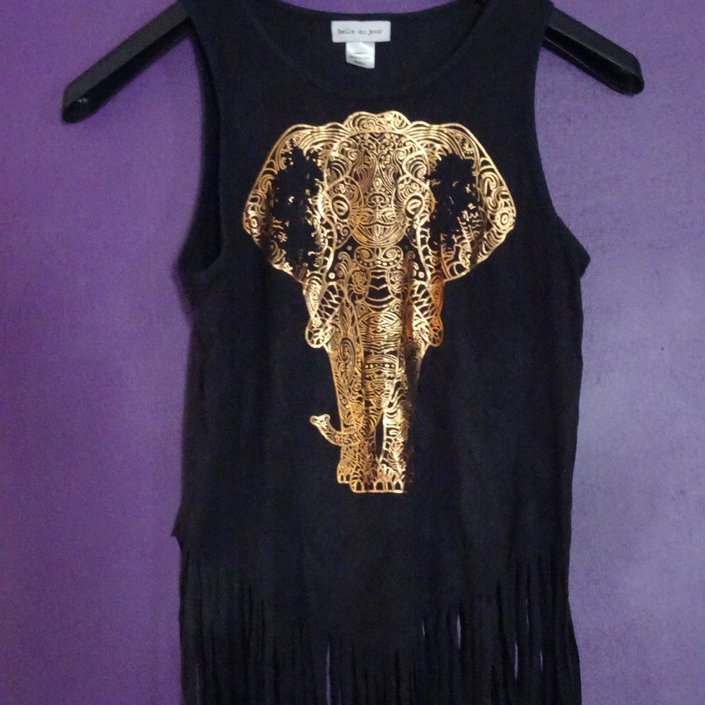 Belle Du Jour Black Soft Gold Elephant Top